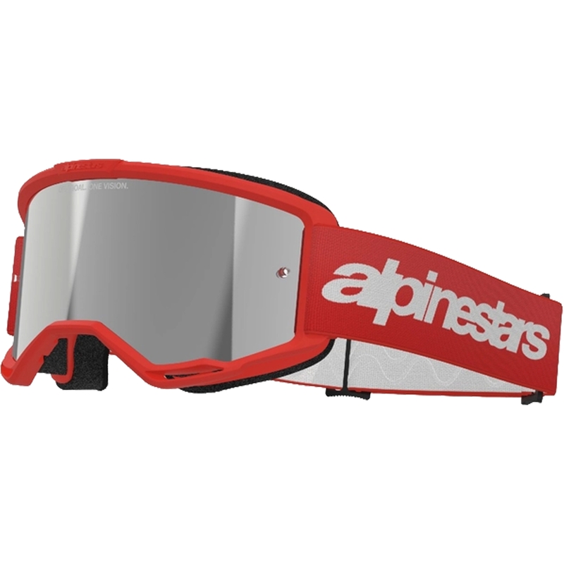 Rdeča motokros očala Alpinestars Vision 3 Wordmark s srebrnim pleksi steklom