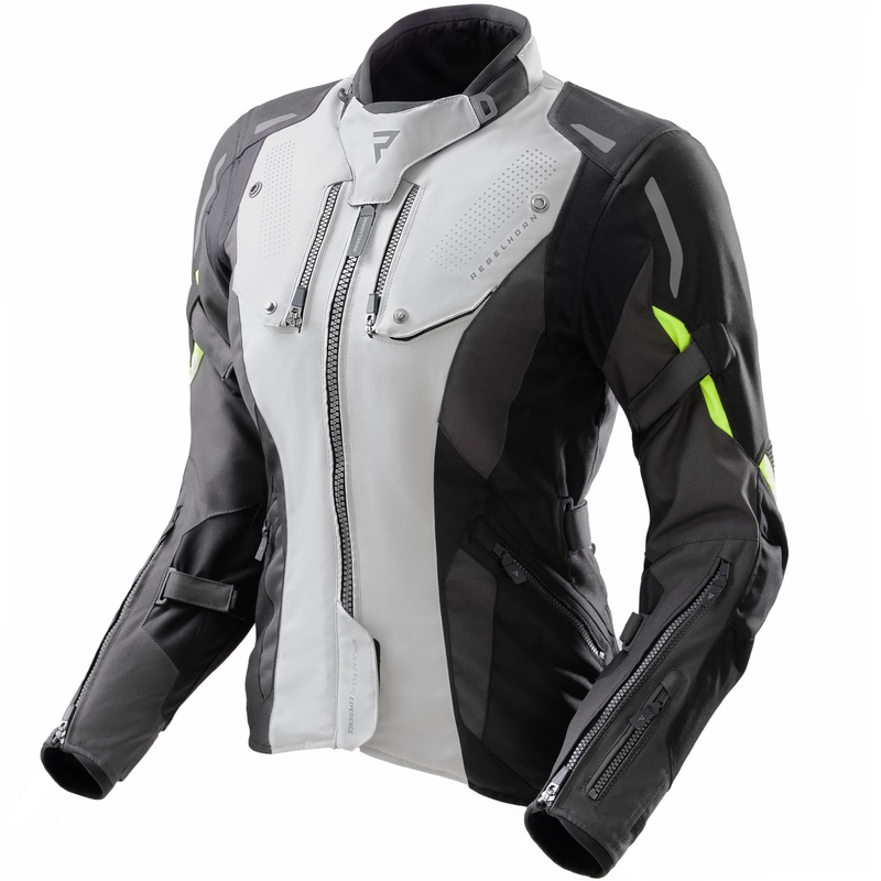 Ženska motoristična jakna Rebelhorn Hiker IV črno-sivo-fluo rumena