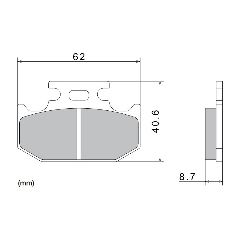 Zavorne ploščice NISSIN pol-kovinska zmes 62x40,6x8,7 mm 2 kos