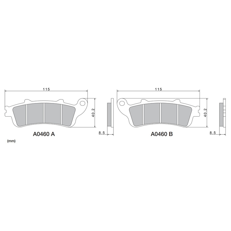 Zavorne ploščice NISSIN pol-kovinske zmesi 115x40,2x8,5 mm 2 kosa