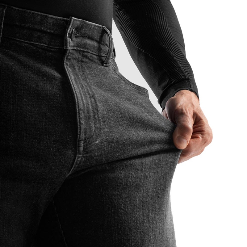 Rebelhorn klasične enoslojne ekstra skrajšane motoristične kavbojke, oprane črne barve