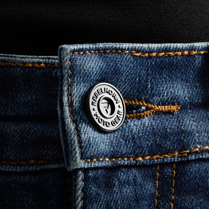 Rebelhorn klasične enoslojne motoristične kavbojke Short, sprane modre barve