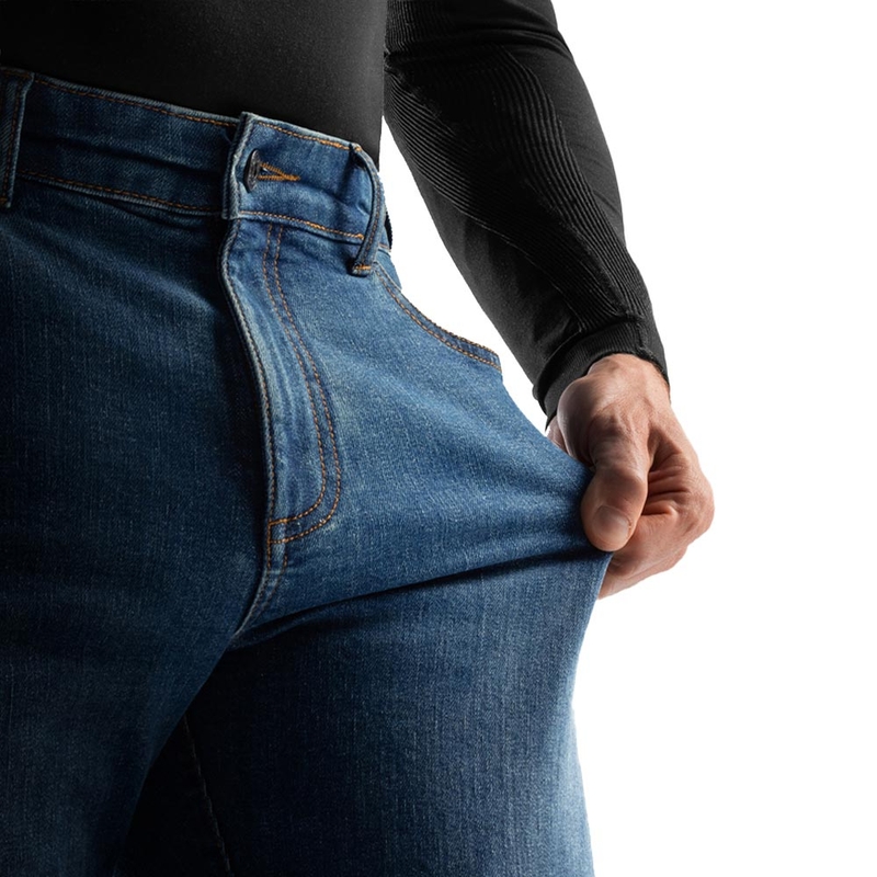 Rebelhorn klasične enoslojne motoristične kavbojke, prane modre barve