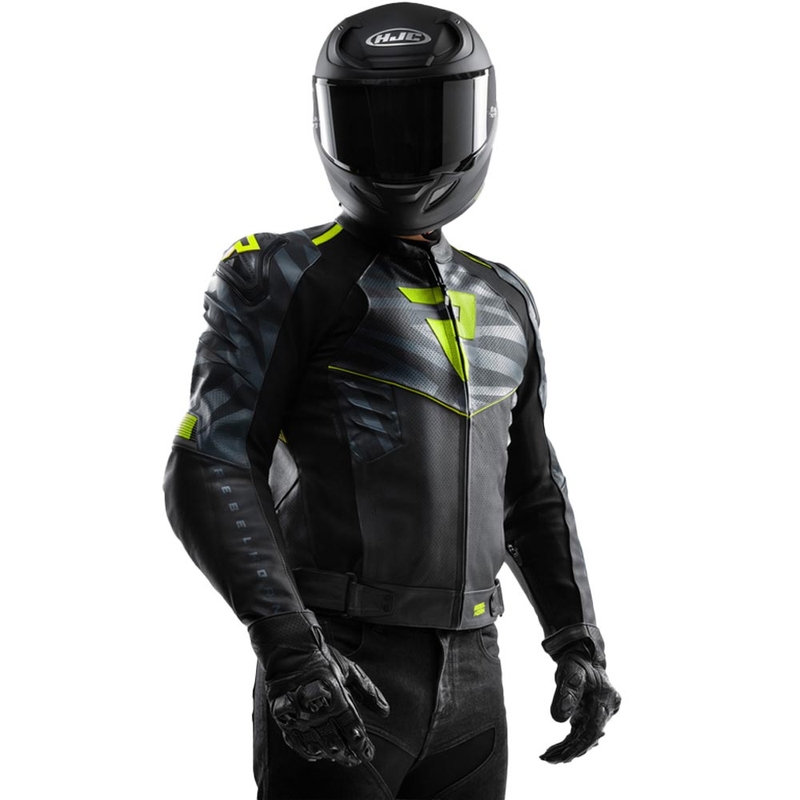 Usnjena motoristična jakna Rebelhorn Vandal 2 črno-sivo-fluo rumena