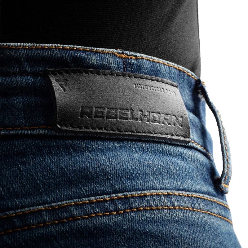 Ženske skrajšane motoristične kavbojke Rebelhorn Classic Monolayer, oprane modre barve