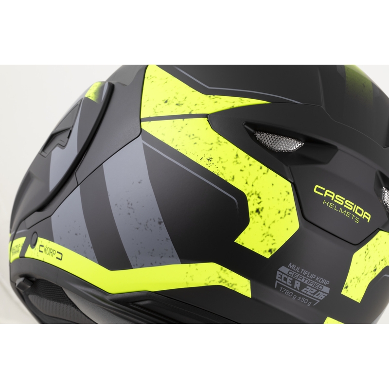 Cassida MultiFlip Korp preklopna motoristična čelada mat črno-fluo rumeno-siva