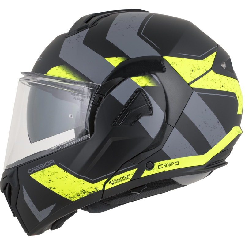 Cassida MultiFlip Korp preklopna motoristična čelada mat črno-fluo rumeno-siva