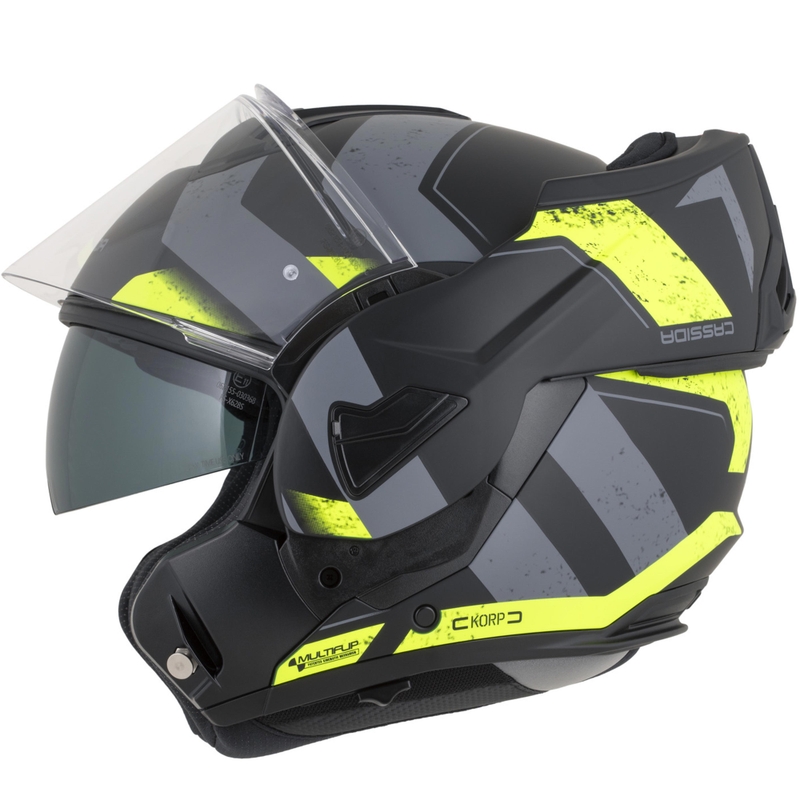 Cassida MultiFlip Korp preklopna motoristična čelada mat črno-fluo rumeno-siva
