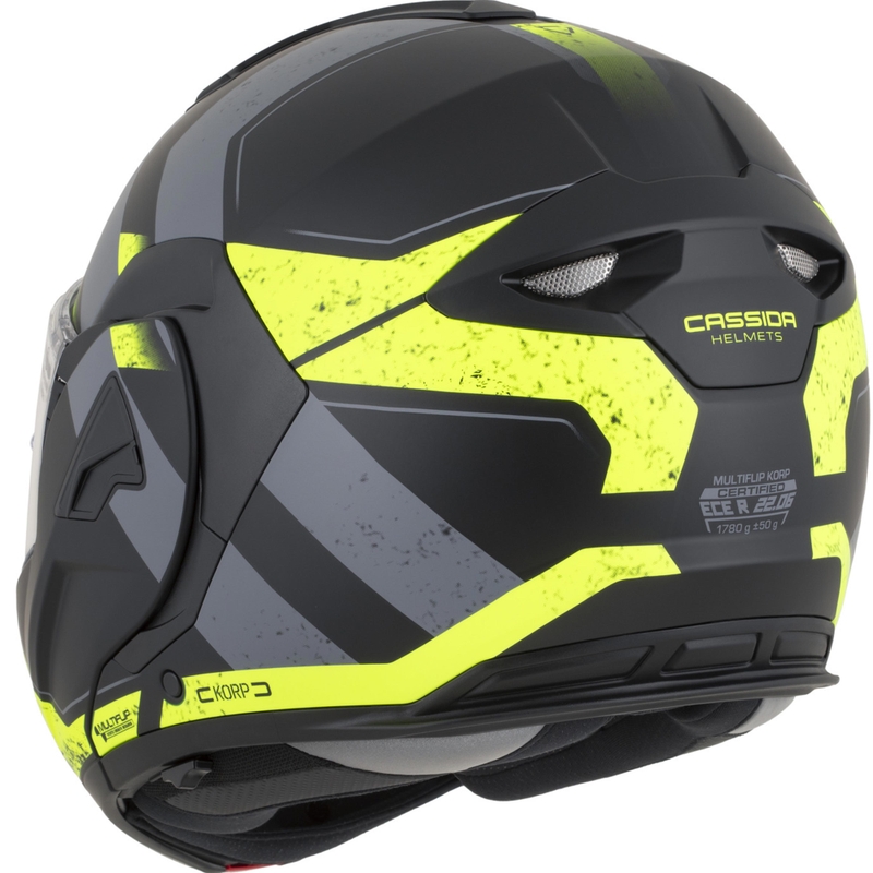 Cassida MultiFlip Korp preklopna motoristična čelada mat črno-fluo rumeno-siva