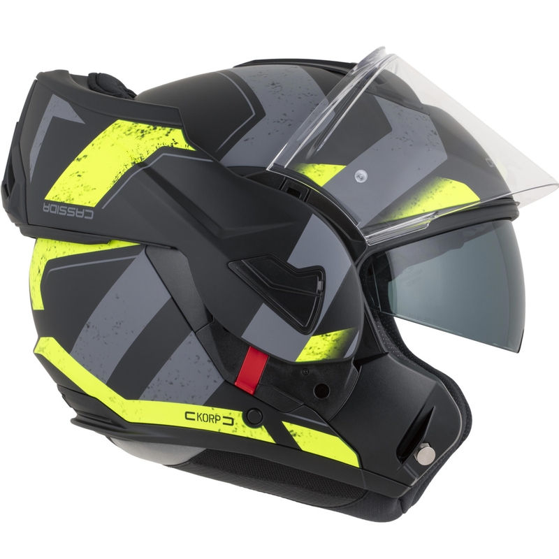 Cassida MultiFlip Korp preklopna motoristična čelada mat črno-fluo rumeno-siva