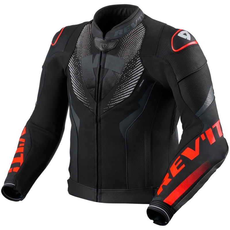 Usnjena motoristična jakna Revit Hyperspeed 3 Air črno-fluo rdeča