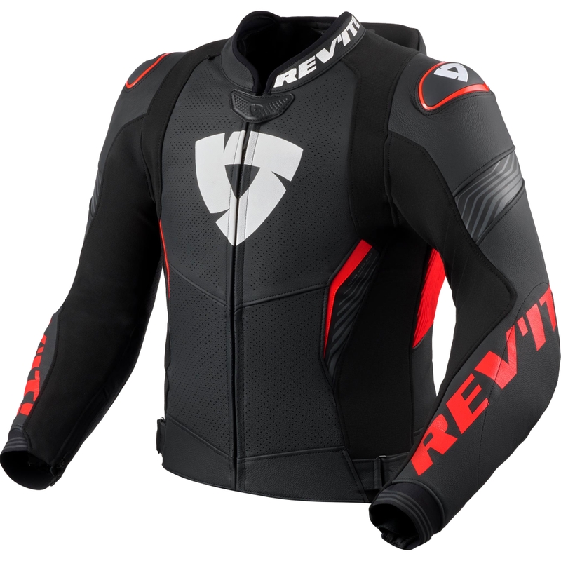 Usnjena motoristična jakna Revit Argon 3 PRO črno-fluo rdeča