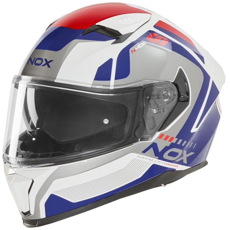 Motoristična čelada NOX N402 Mentor, belo-modro-rdeča