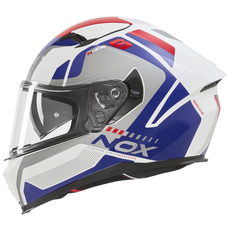 Motoristična čelada NOX N402 Mentor, belo-modro-rdeča