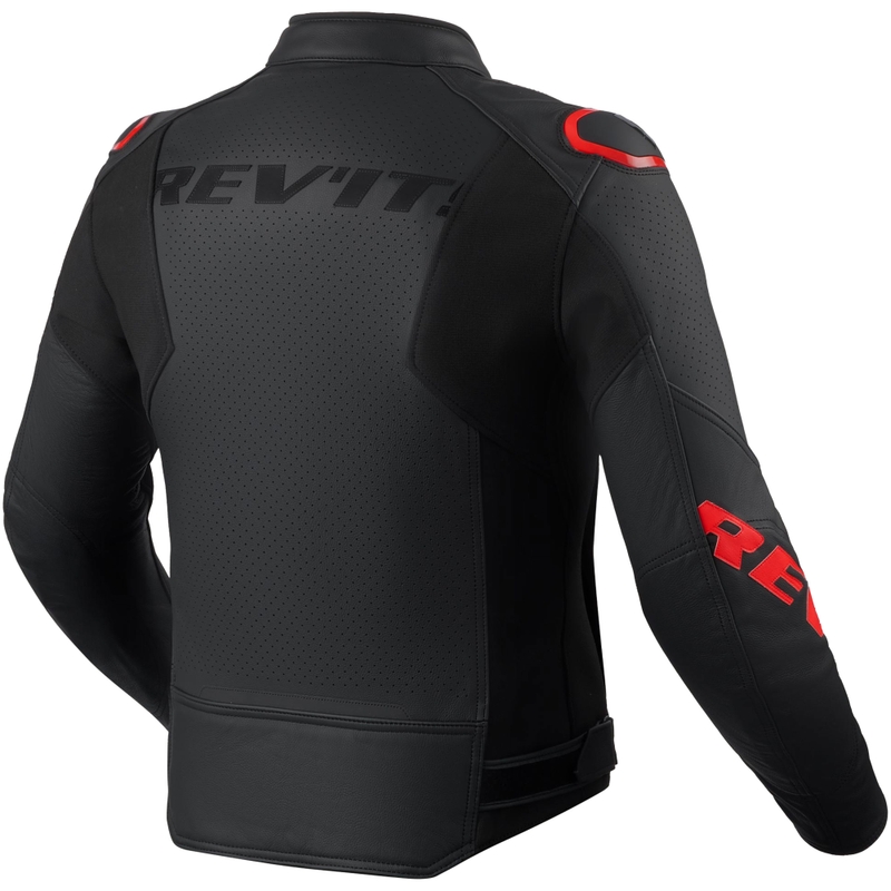 Usnjena motoristična jakna Revit Quadratic črno-fluo rdeča