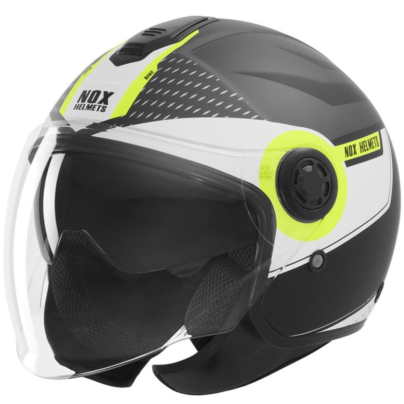 Odprta motoristična čelada NOX N182 okrogla mat črno-fluo rumena