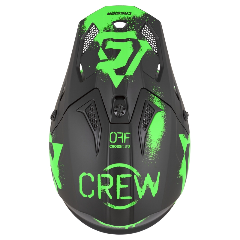 Motokros čelada Cassida Cross Cup 2 Crew mat črno-fluo zelena
