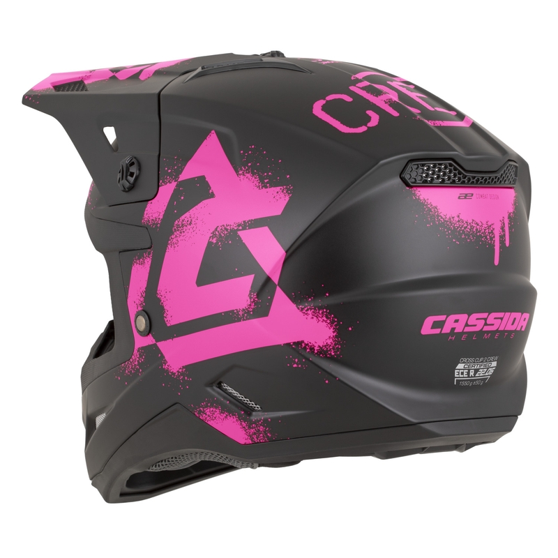 Motokros čelada Cassida Cross Cup 2 Crew mat črno-fluo roza