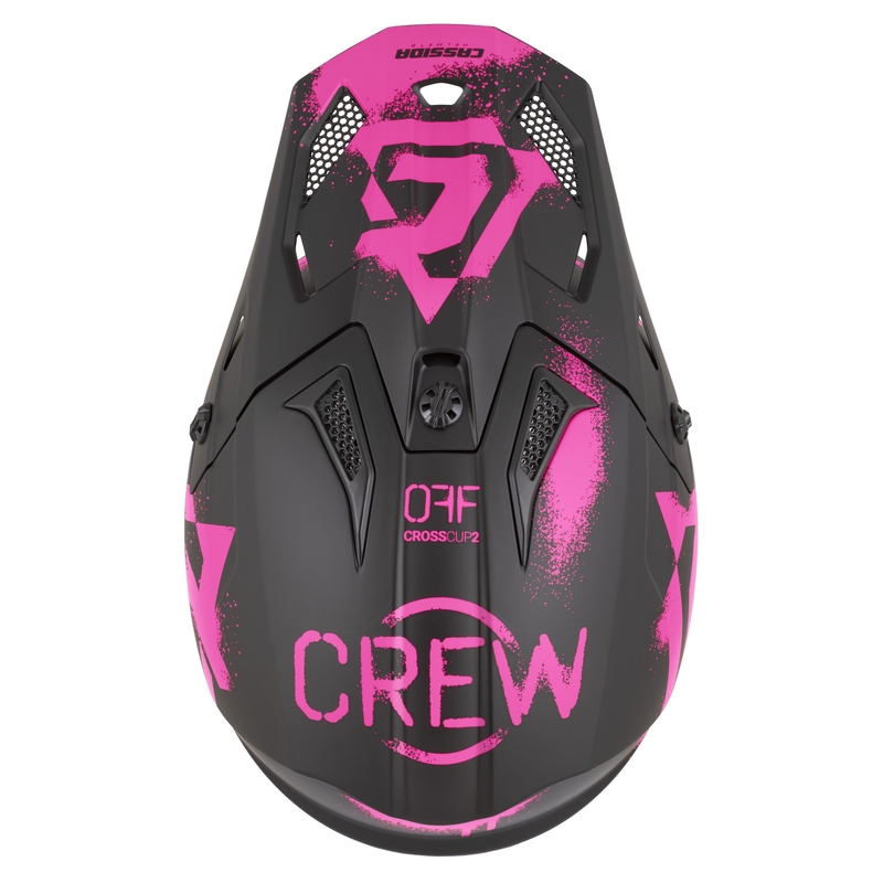 Motokros čelada Cassida Cross Cup 2 Crew mat črno-fluo roza