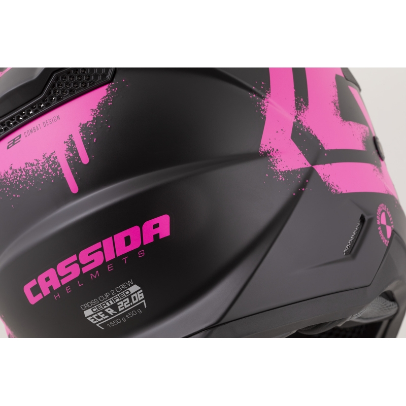 Otroška motokros čelada Cassida Cross Cup 2 Crew Junior mat črno-fluo roza