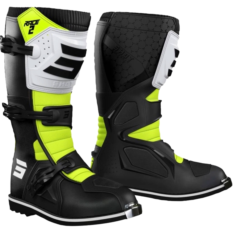 Otroški motoristični škornji Shot Race 2 Black-White-Fluo Yellow