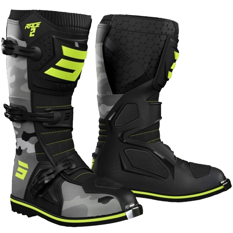 Otroški motoristični škornji Shot Race 2 camo-fluo yellow
