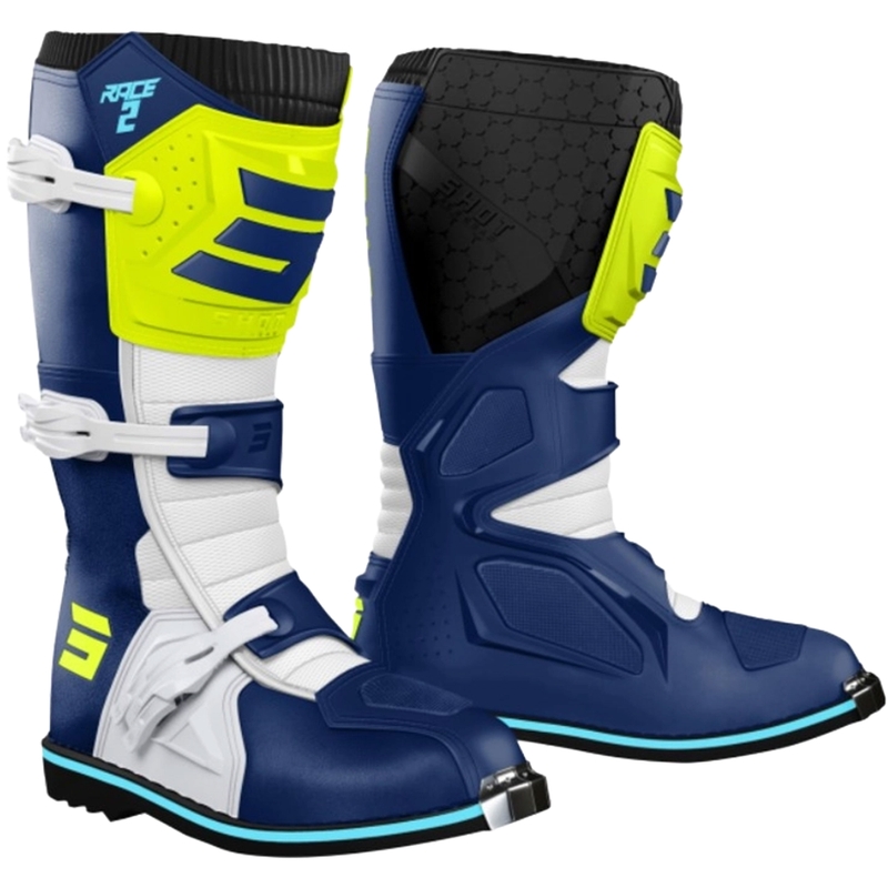 Otroški motokros škornji Shot Race 2 modro-belo-fluo rumeni