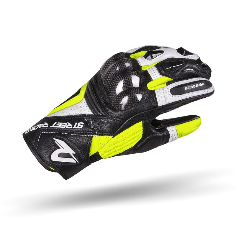 Motoristične rokavice Street Racer XTR črno-bele-fluo rumene - razprodaja