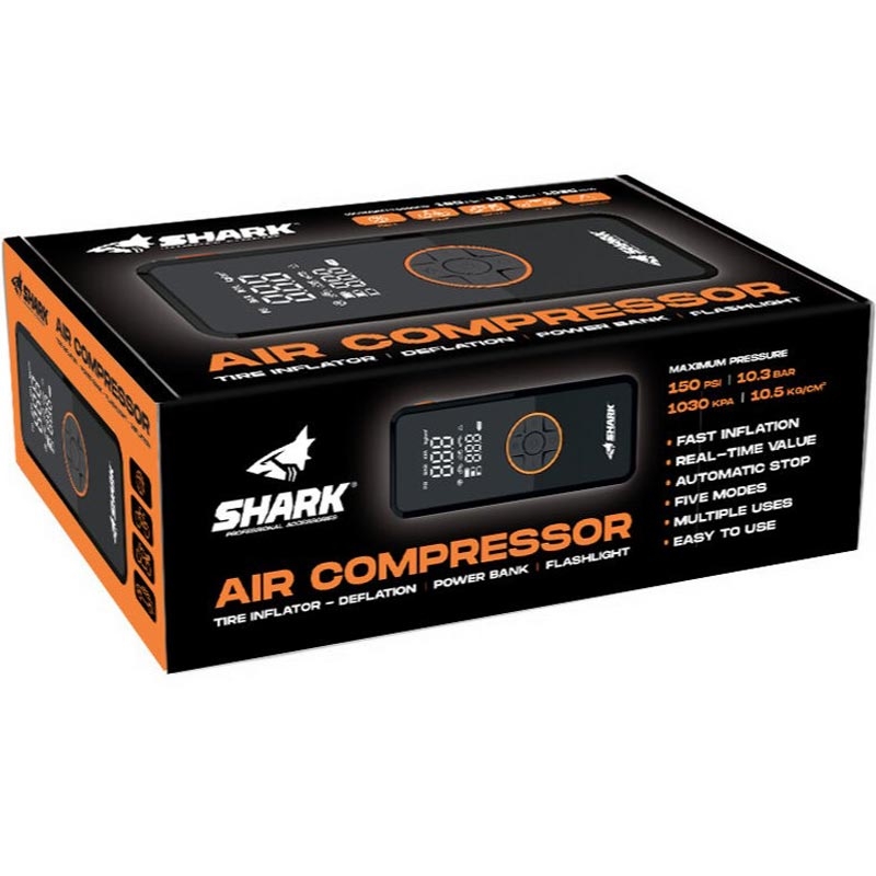 Baterijski kompresor s prenosno baterijo SHARK BP-150 črne barve