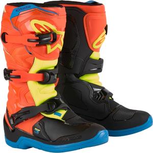 Alpinestars Tech 3S Youth oranžno-fluo-modro-fluo rumeno-črni otroški motoristični škornji
