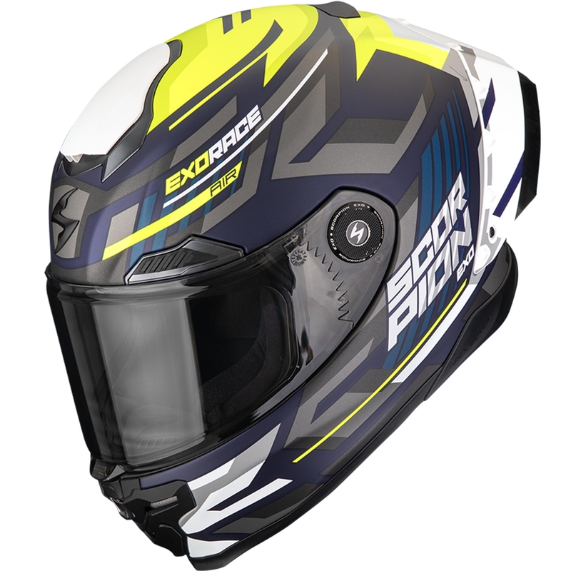 Scorpion EXO-RACE Air Kobra FIM2 motoristična čelada z integriranim obrazom, mat modro-fluo rumena