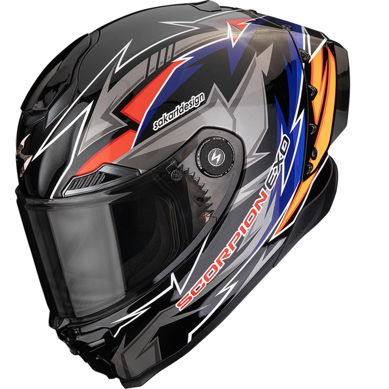 Scorpion EXO-RACE Air Move On FIM2 integralna motoristična čelada črno-modro-oranžna