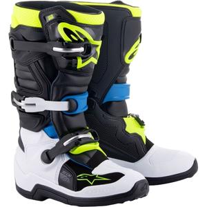 Otroški motoristični škornji Alpinestars Tech 7 S črno-belo-fluo rumeno-modro