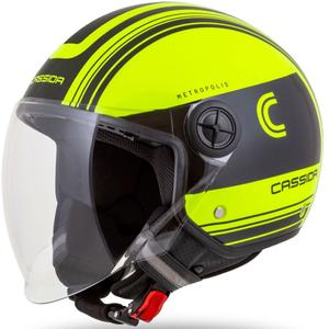 Cassida Handy Metropolis Safety fluo rumeno-črno-odsevna siva odprta motoristična čelada