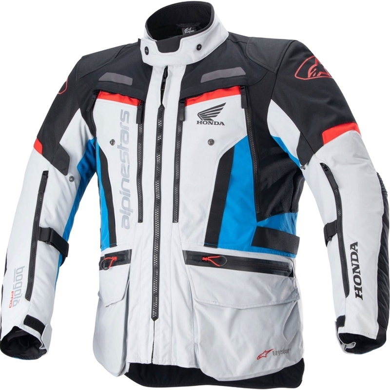 Moto jakna Alpinestars Bogota PRO Drystar Honda svetlo siva-fluo rdeča-modro-črna