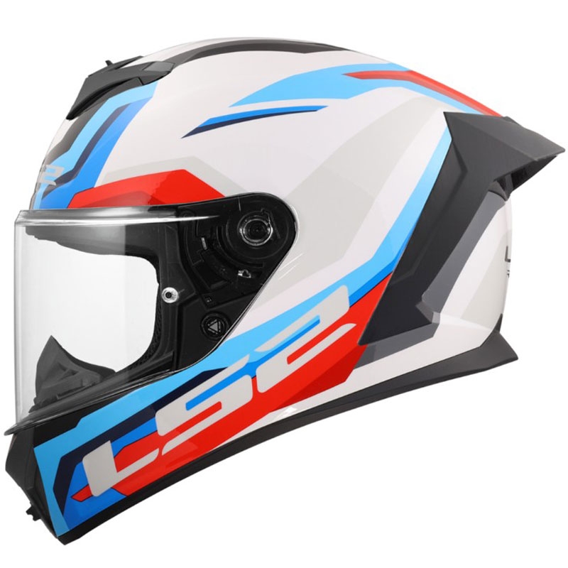 LS2 FF820 Rapid III Hyper motoristična čelada z integriranim obrazom, sijajna bela-modro-rdeča