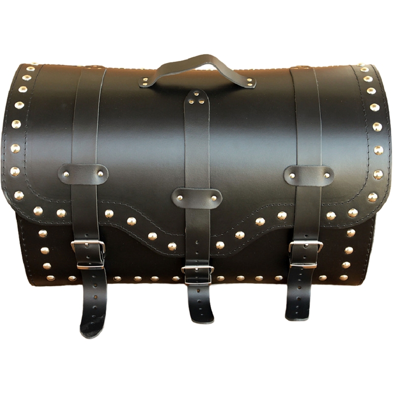 Usnjen kovček za motor z zaklepom in zakovicami RSA K155 črne barve