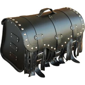 Usnjena torba za motor s ključavnico, zakovicami in resicami RSA K155 črne barve