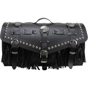 Usnjena torba za motor s ključavnico, zakovicami in resicami RSA K183 črne barve