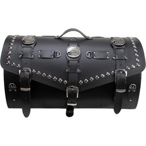 Usnjen kovček za motor z zaklepom in zakovicami RSA K183 črne barve