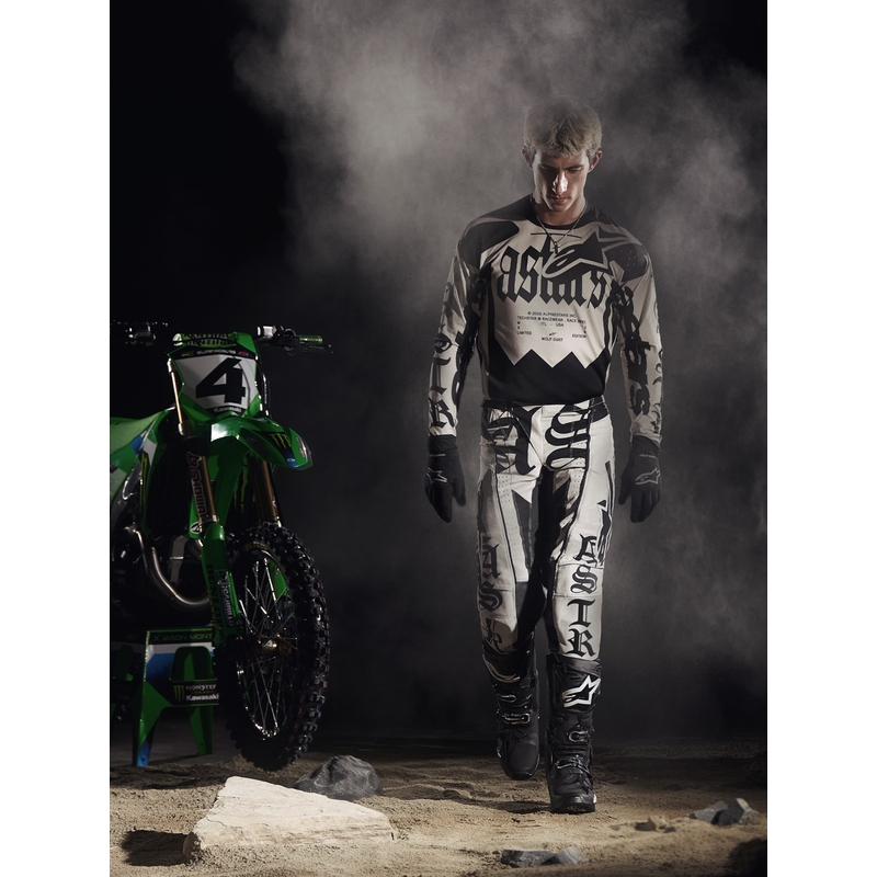 Motokros dres Alpinestars Techstar omejene izdaje Wolf Dust peščeno črne barve