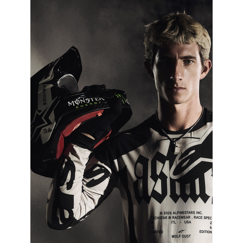 Motokros dres Alpinestars Techstar omejene izdaje Wolf Dust peščeno črne barve