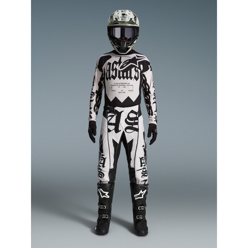 Motokros dres Alpinestars Techstar omejene izdaje Wolf Dust peščeno črne barve