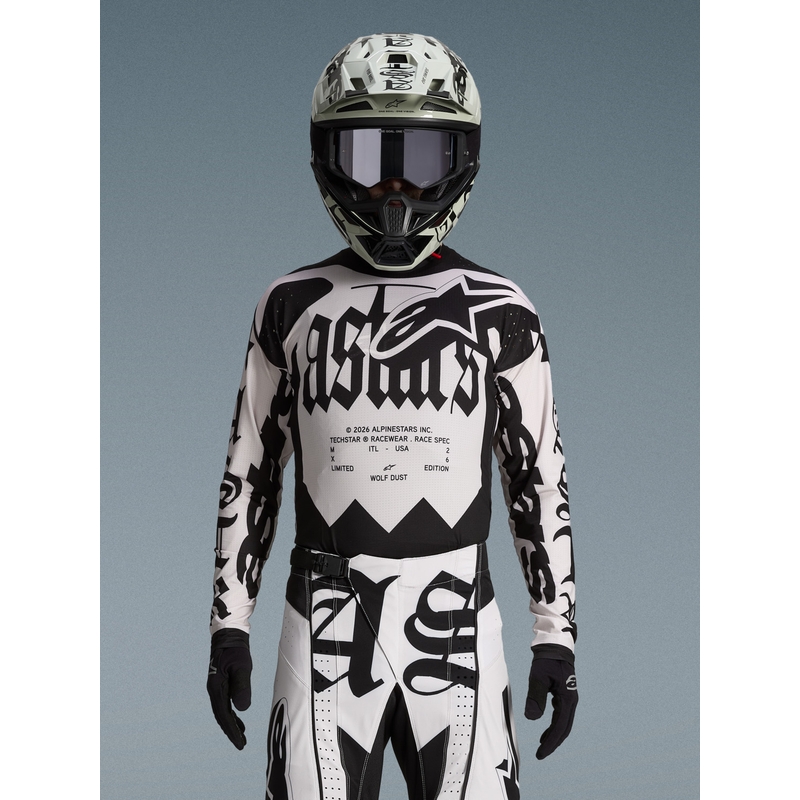 Motokros dres Alpinestars Techstar omejene izdaje Wolf Dust peščeno črne barve
