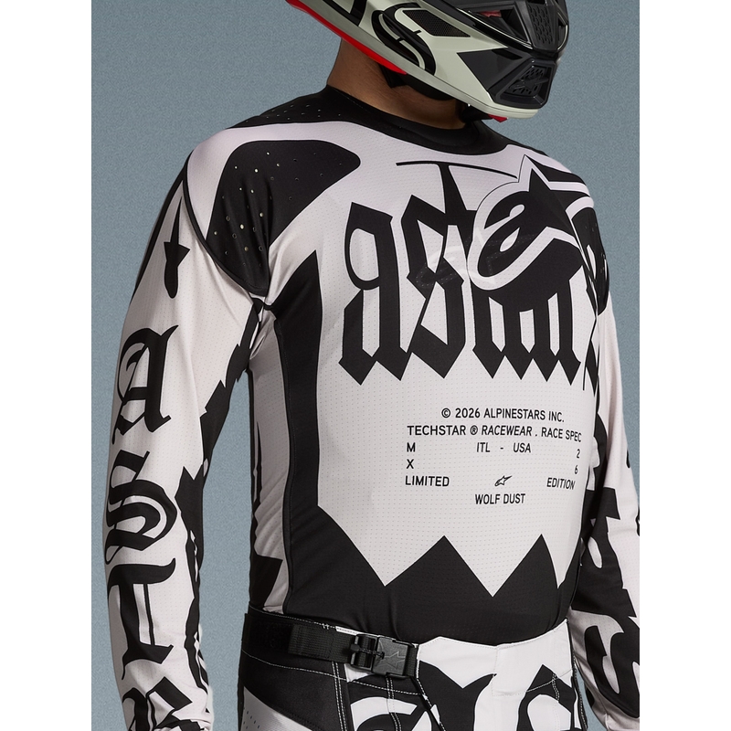 Motokros dres Alpinestars Techstar omejene izdaje Wolf Dust peščeno črne barve