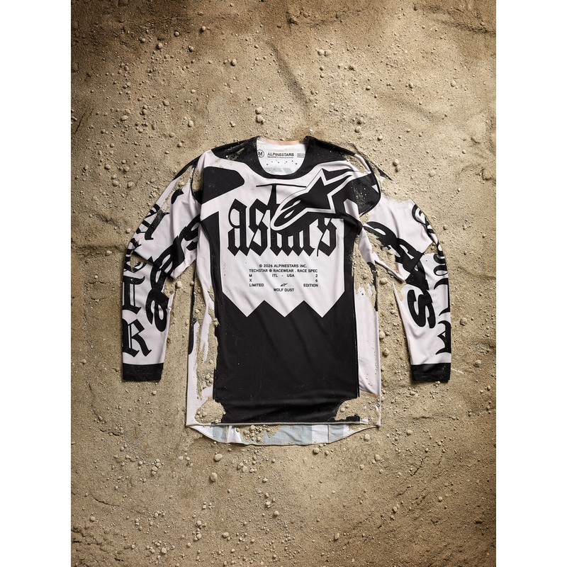 Motokros dres Alpinestars Techstar omejene izdaje Wolf Dust peščeno črne barve