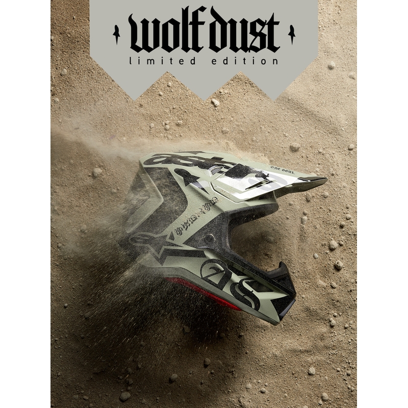 Motokros čelada Alpinestars Supertech S-M7 omejena izdaja Wolf Dust peščeno črna