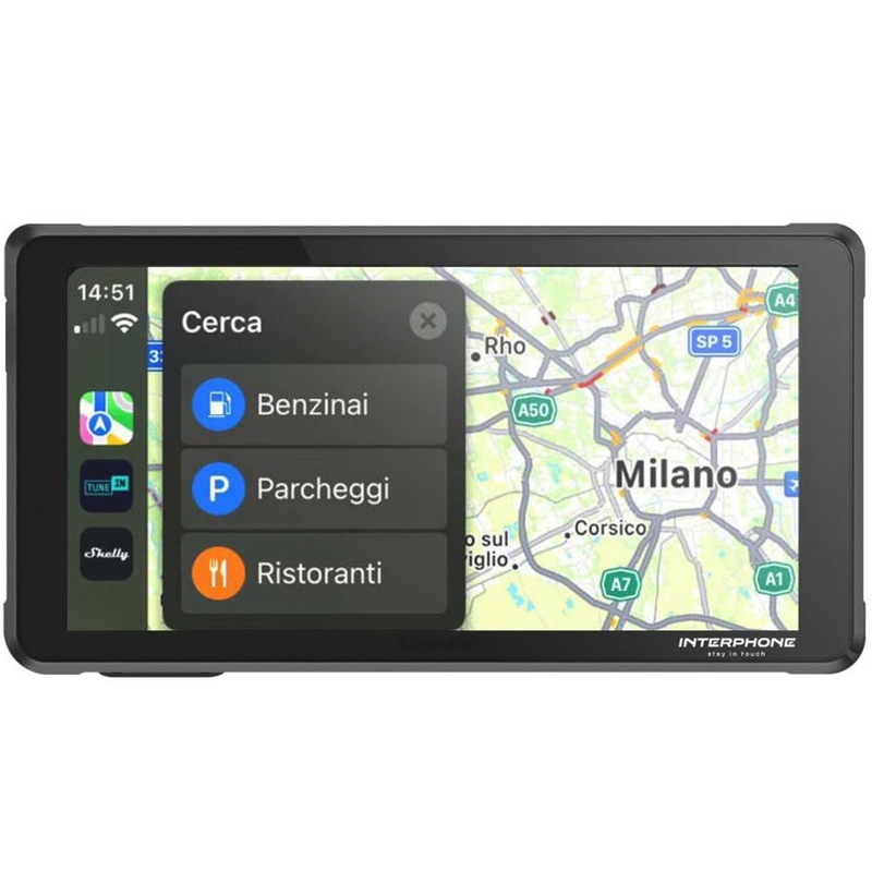 Zrcalni zaslon za telefon za motorno kolo z zaščitnim steklom Interphone RideSync črne barve