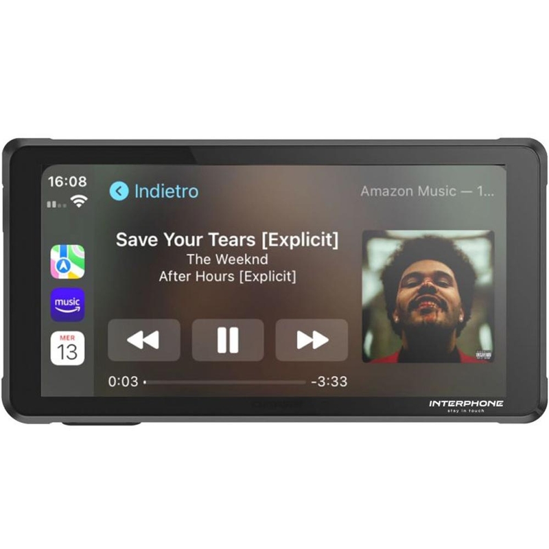 Zrcalni zaslon za telefon za motorno kolo z zaščitnim steklom Interphone RideSync črne barve