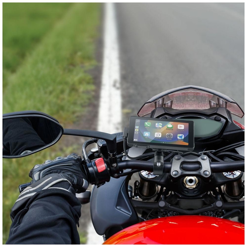Zrcalni zaslon za telefon za motorno kolo z zaščitnim steklom Interphone RideSync črne barve